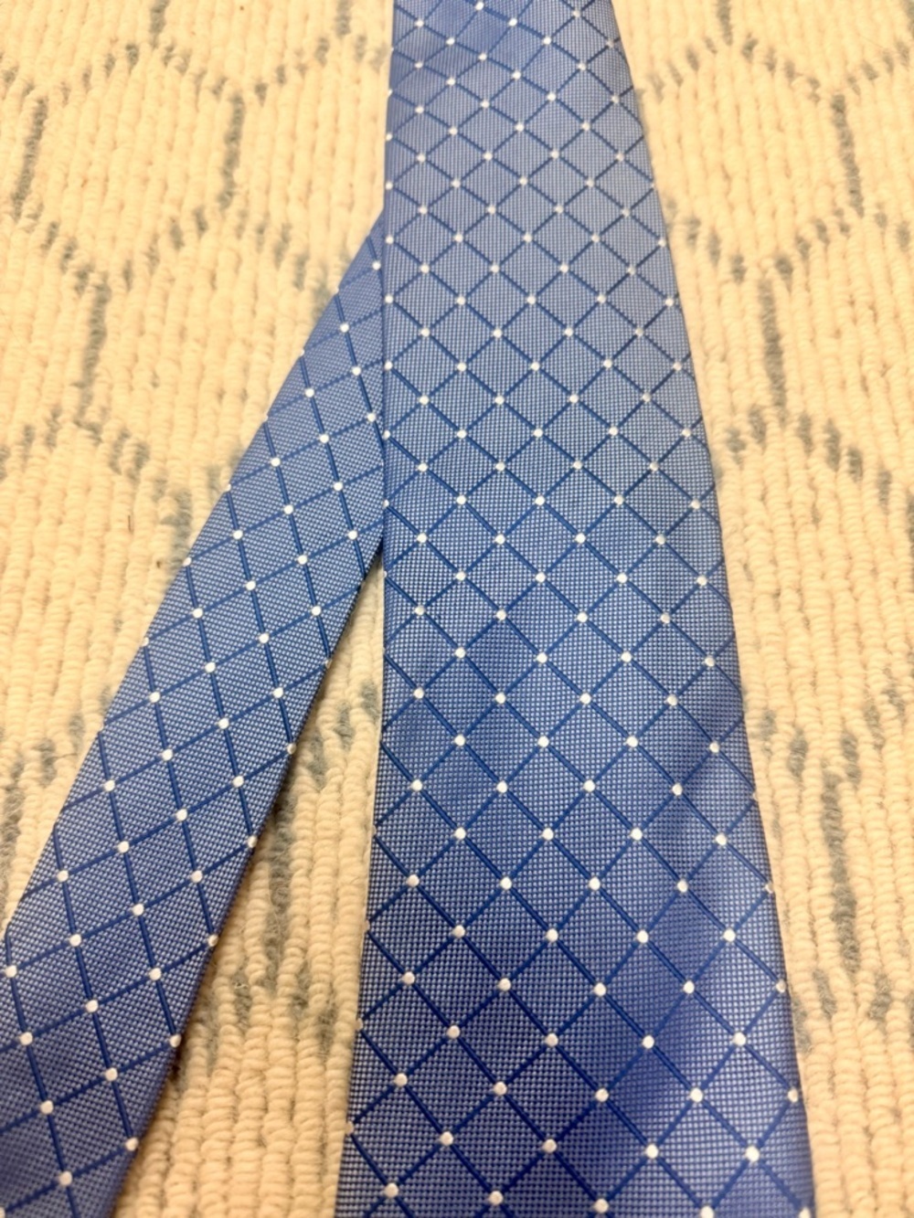 HENRY JACOBSON 100% Silk Handmade Blue Diamond Geometric Pattern Men’s Necktie - Picture 7 of 12
